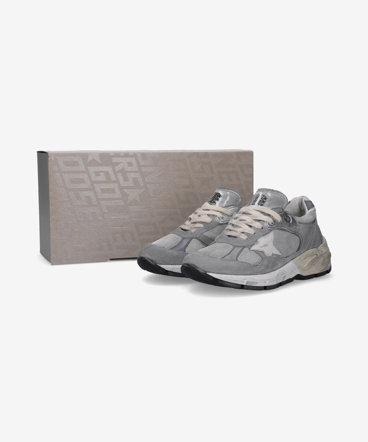 ★Golden ★ Running Dad Sneakers Grey GWF00558F00494460 Women's Dad-Star in suede and silver mesh with white leather