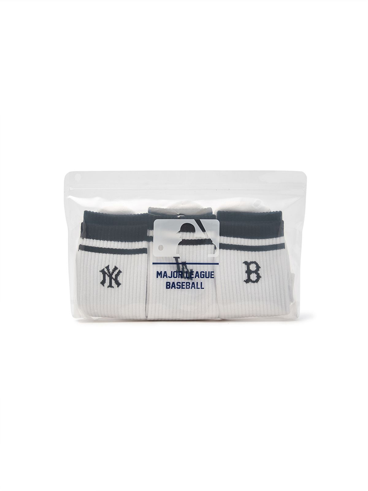 엠엘비(MLB) 데일리 스트라이프 장목양말 3족세트 MLB (White)