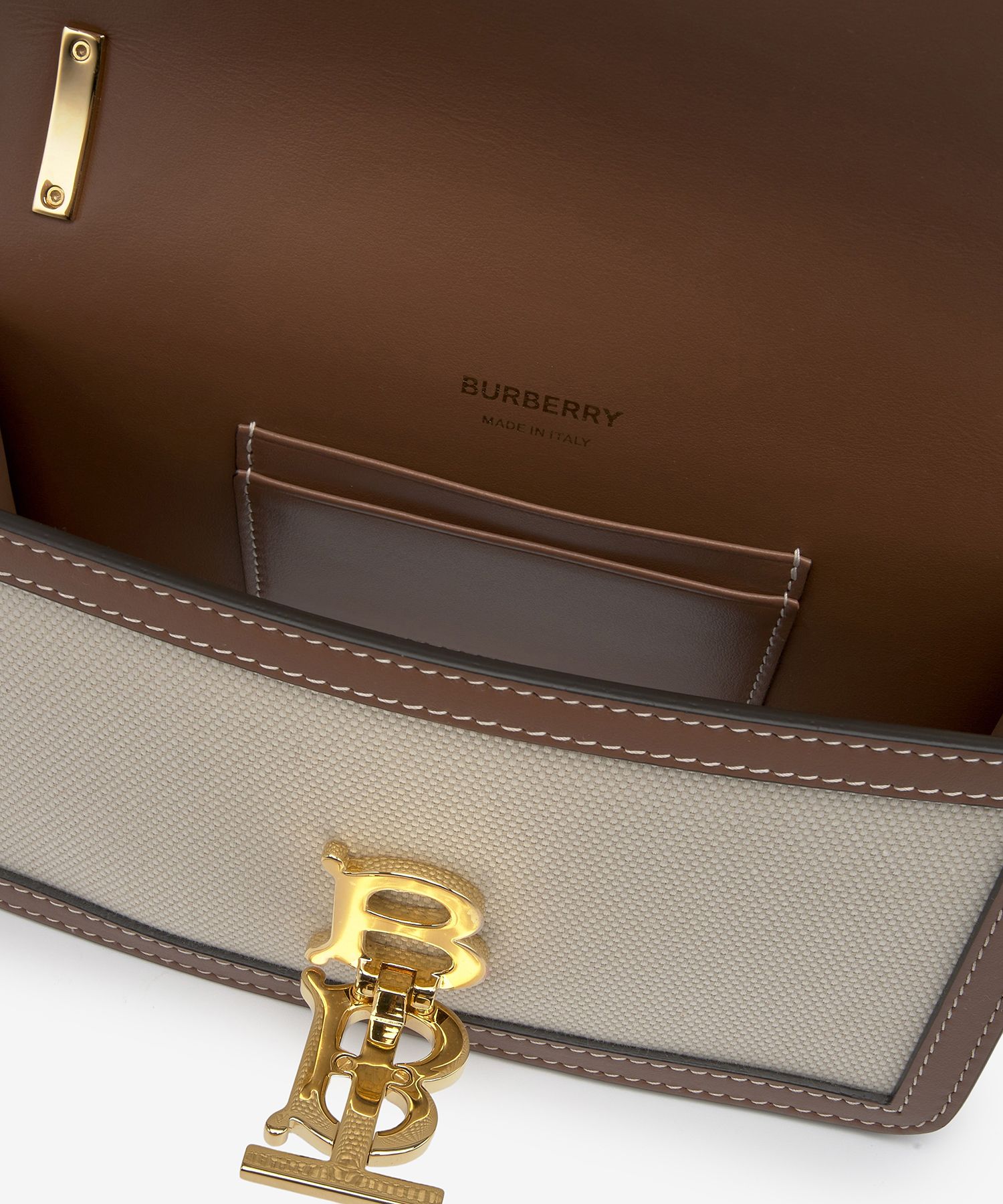 ☆韓国の人気☆【BURBERRY】☆TB CANVAS CROSSBODY BAG☆Beige☆ BURBERRY Canvas Calfskin Small TB Bag Natural 1439284