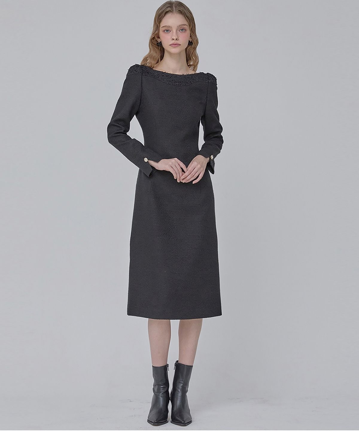 쥴리앤칼라(JULIY&CALLA) 24  FW 칼라105 디어 홀리 트위드원피스  블랙