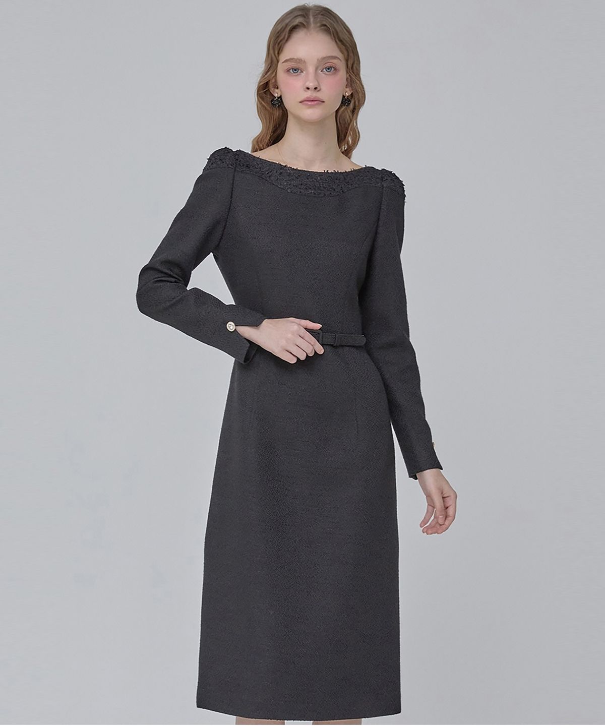 쥴리앤칼라(JULIY&CALLA) 24  FW 칼라105 디어 홀리 트위드원피스  블랙