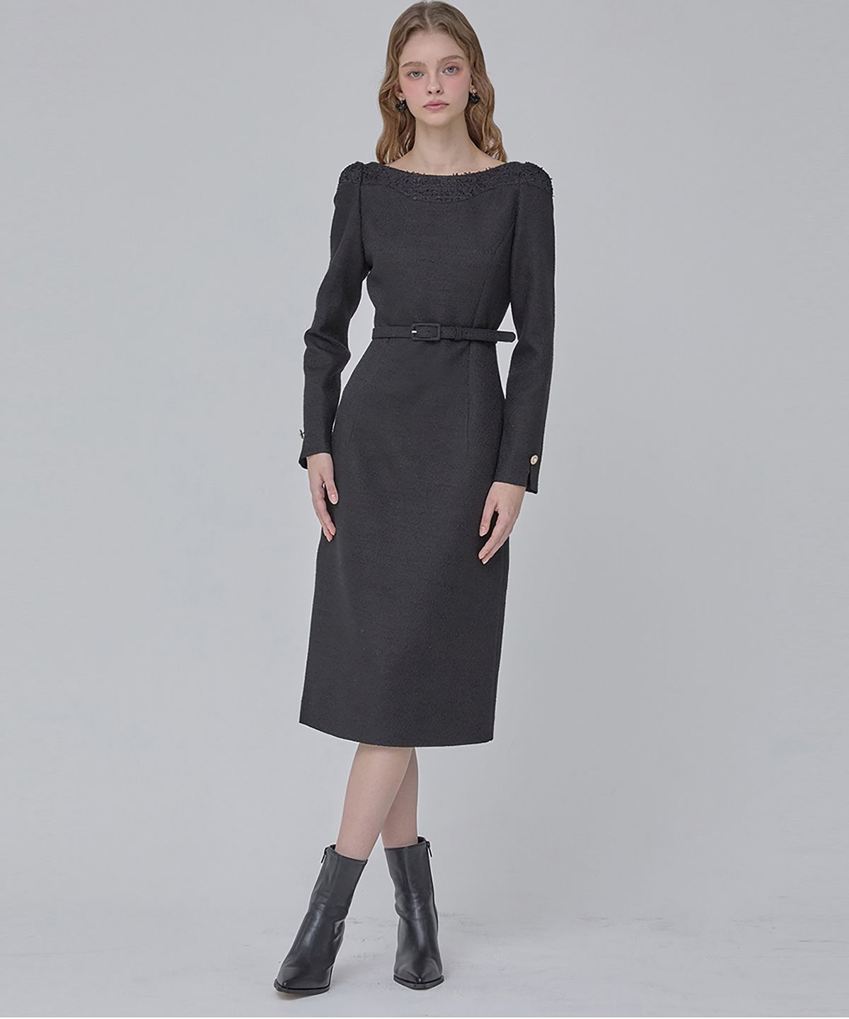 쥴리앤칼라(JULIY&CALLA) 24  FW 칼라105 디어 홀리 트위드원피스  블랙