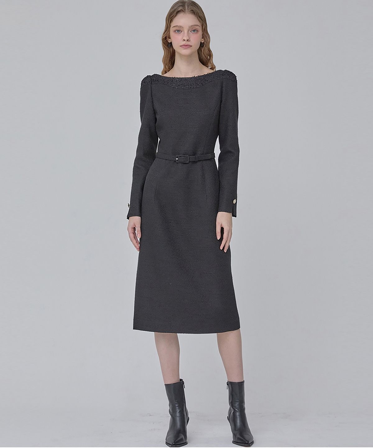 쥴리앤칼라(JULIY&CALLA) 24  FW 칼라105 디어 홀리 트위드원피스  블랙