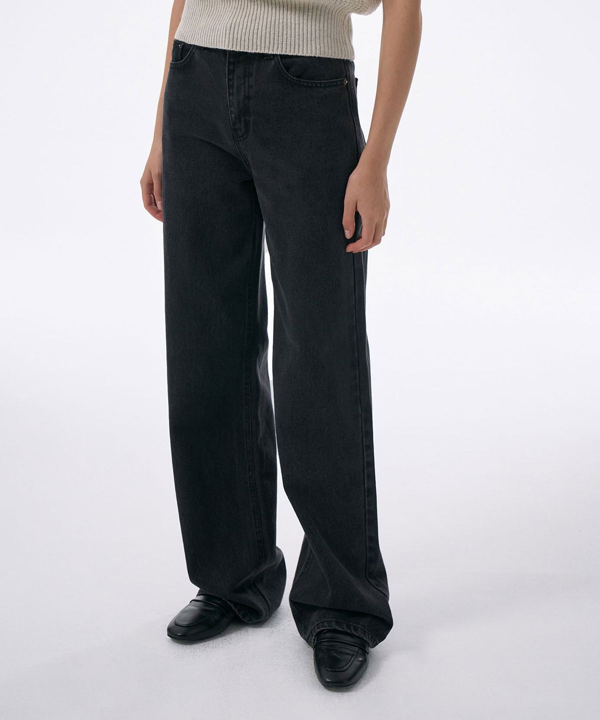 라메레이(LAMEREI) Long Straight Denim PT[LMBBAUDN101]-Black