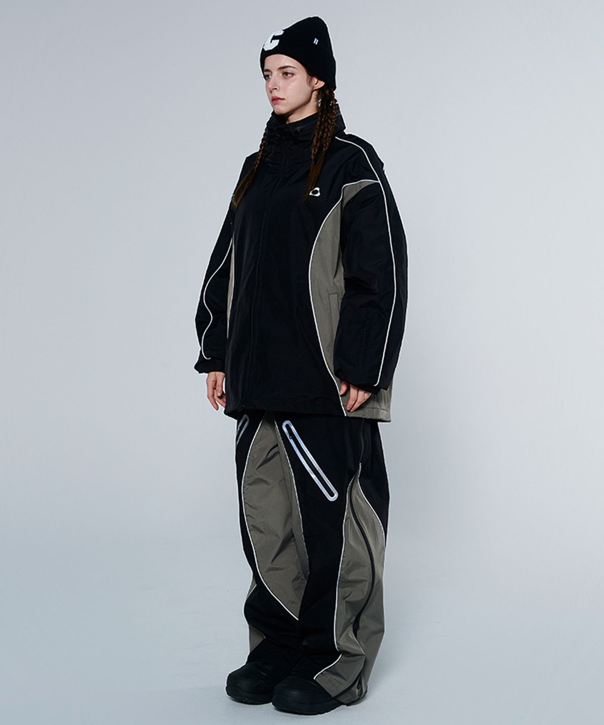 돌아우터웨어(DOLL OUTERWEAR) [DOLL X DUMDIDUM] 2425 페이드 자켓&팬츠 보드복 세트 BLACK GRAY 남녀공용