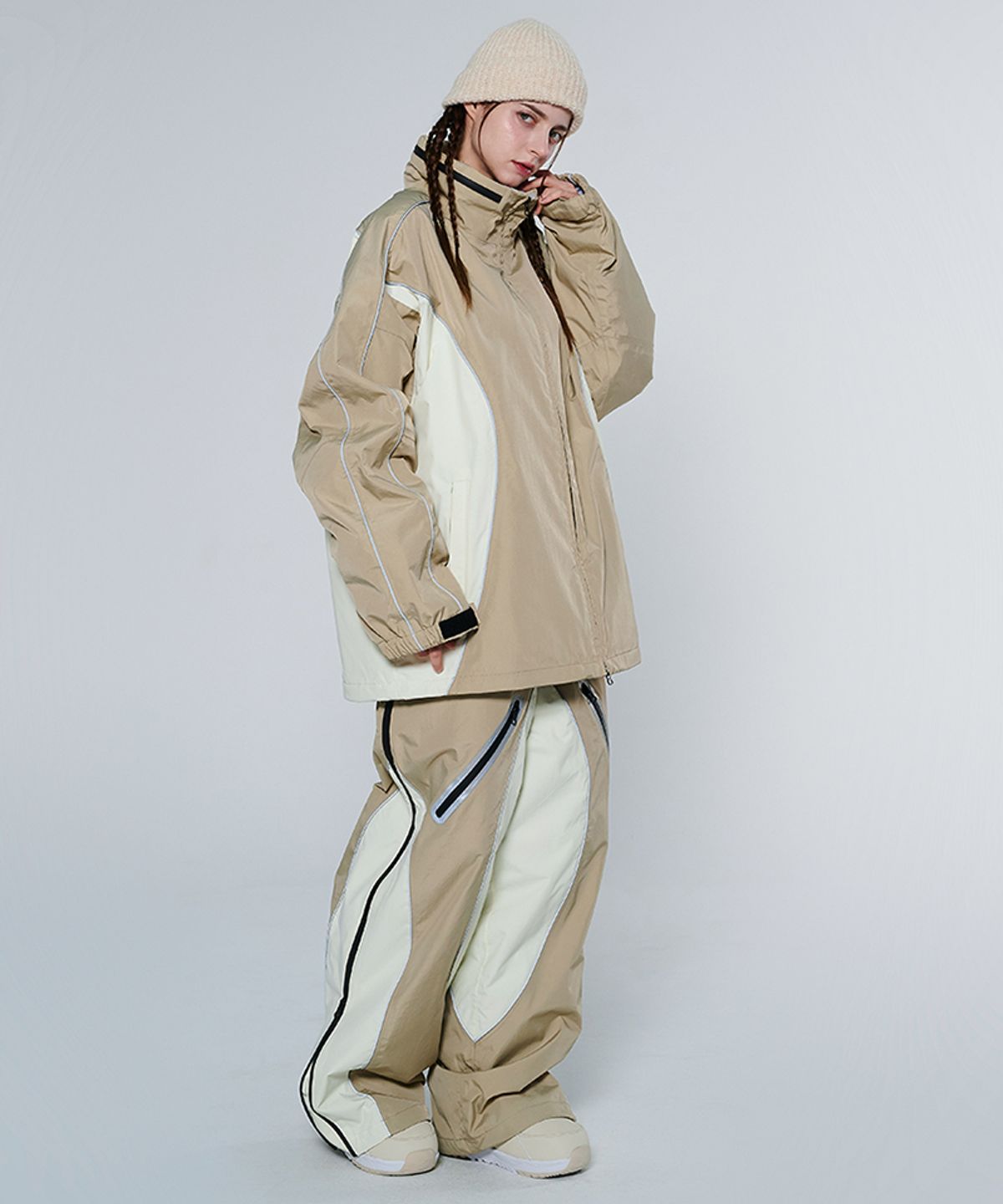 돌아우터웨어(DOLL OUTERWEAR) [DOLL X DUMDIDUM] 2425 페이드 자켓&팬츠 보드복 세트 BEIGE IVORY 남녀공용