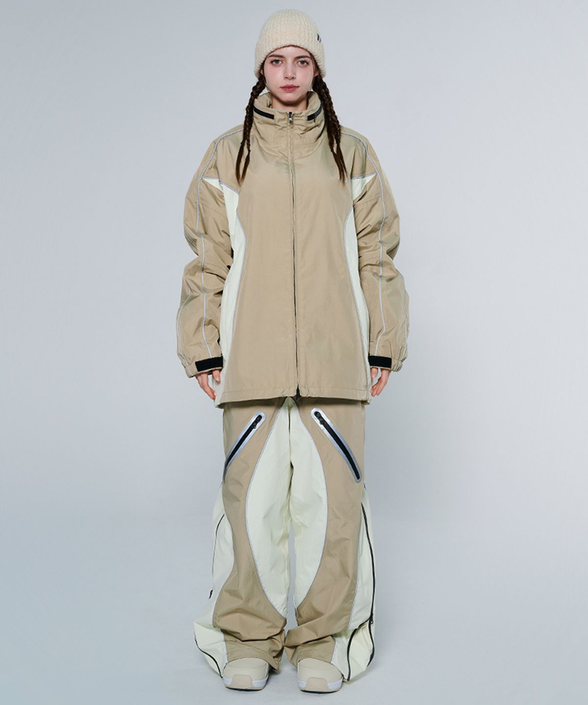 돌아우터웨어(DOLL OUTERWEAR) [DOLL X DUMDIDUM] 2425 페이드 자켓&팬츠 보드복 세트 BEIGE IVORY 남녀공용