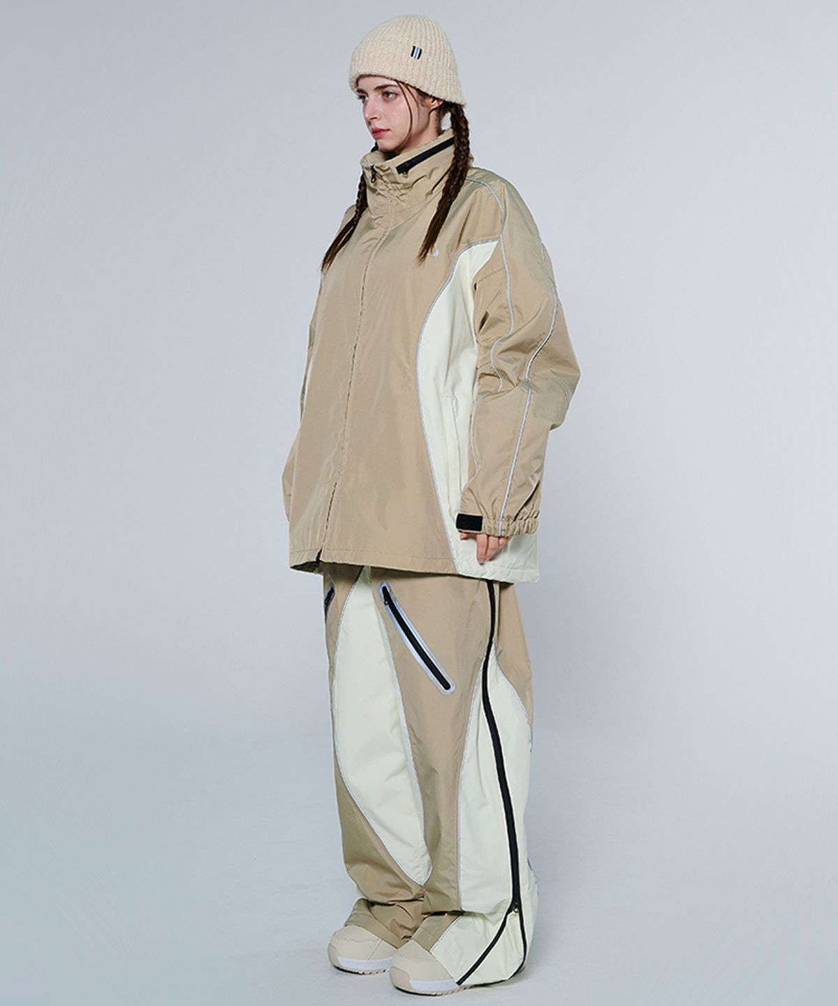 돌아우터웨어(DOLL OUTERWEAR) [DOLL X DUMDIDUM] 2425 페이드 자켓&팬츠 보드복 세트 BEIGE IVORY 남녀공용