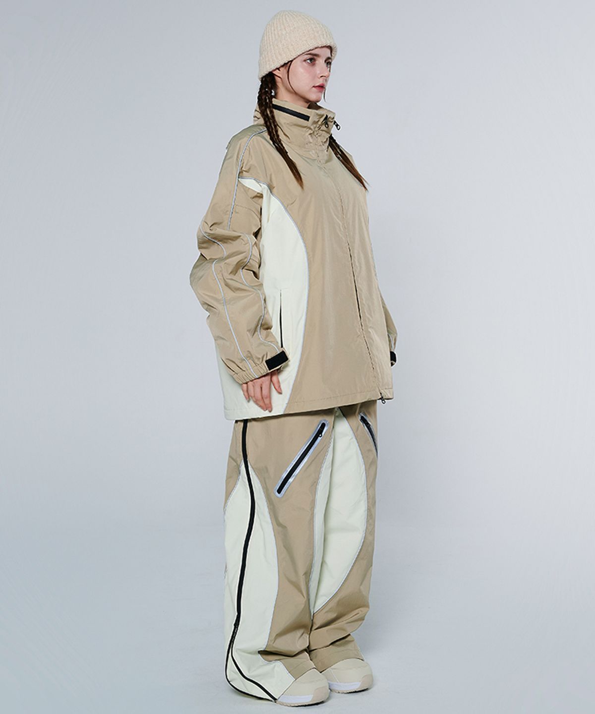 돌아우터웨어(DOLL OUTERWEAR) [DOLL X DUMDIDUM] 2425 페이드 자켓&팬츠 보드복 세트 BEIGE IVORY 남녀공용