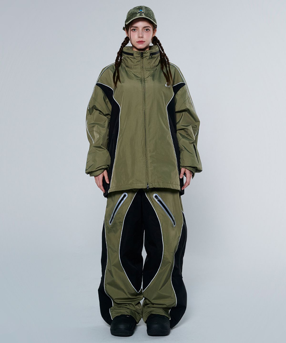 돌아우터웨어(DOLL OUTERWEAR) [DOLL X DUMDIDUM] 2425 페이드 자켓&팬츠 보드복 세트 KHAKI BLACK 남녀공용