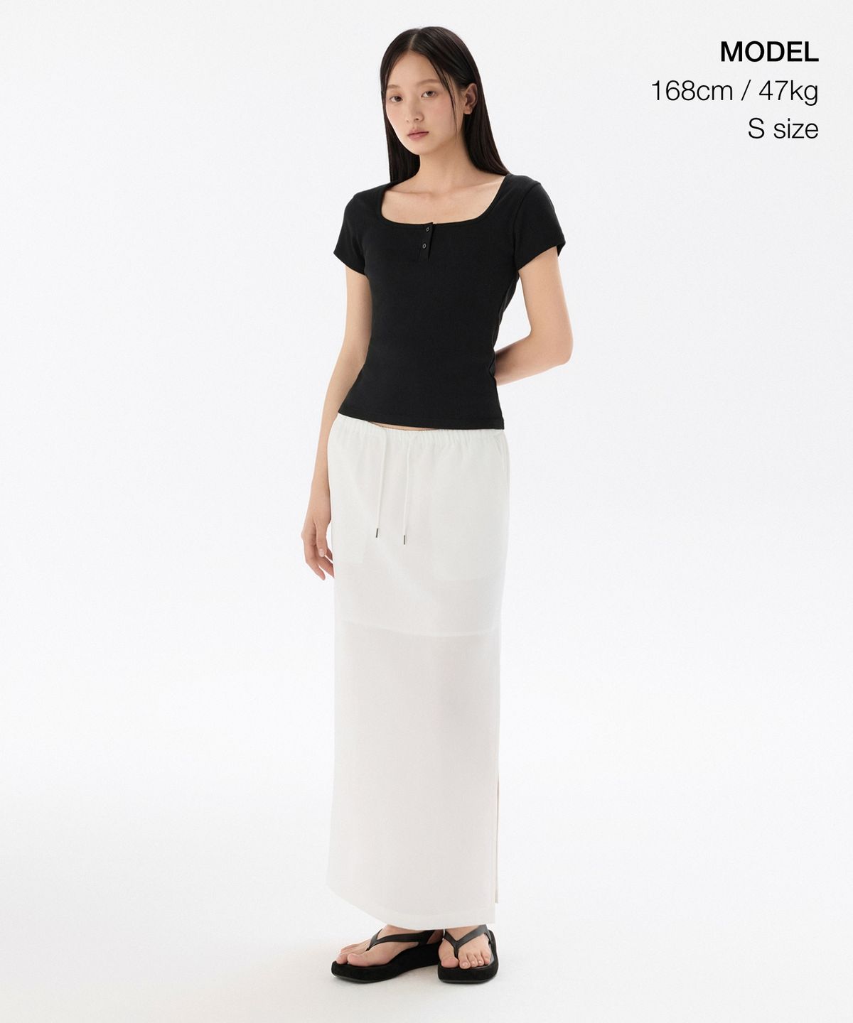 무신사 스탠다드 우먼(MUSINSA STANDARD WOMAN) 우먼즈 린넨 라이크 밴딩 롱 스커트 [화이트]