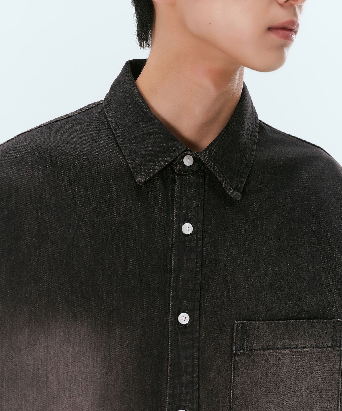 무신사 스탠다드(MUSINSA STANDARD) 빅 브러쉬 오버사이즈 데님 셔츠 [옐로우 블랙]