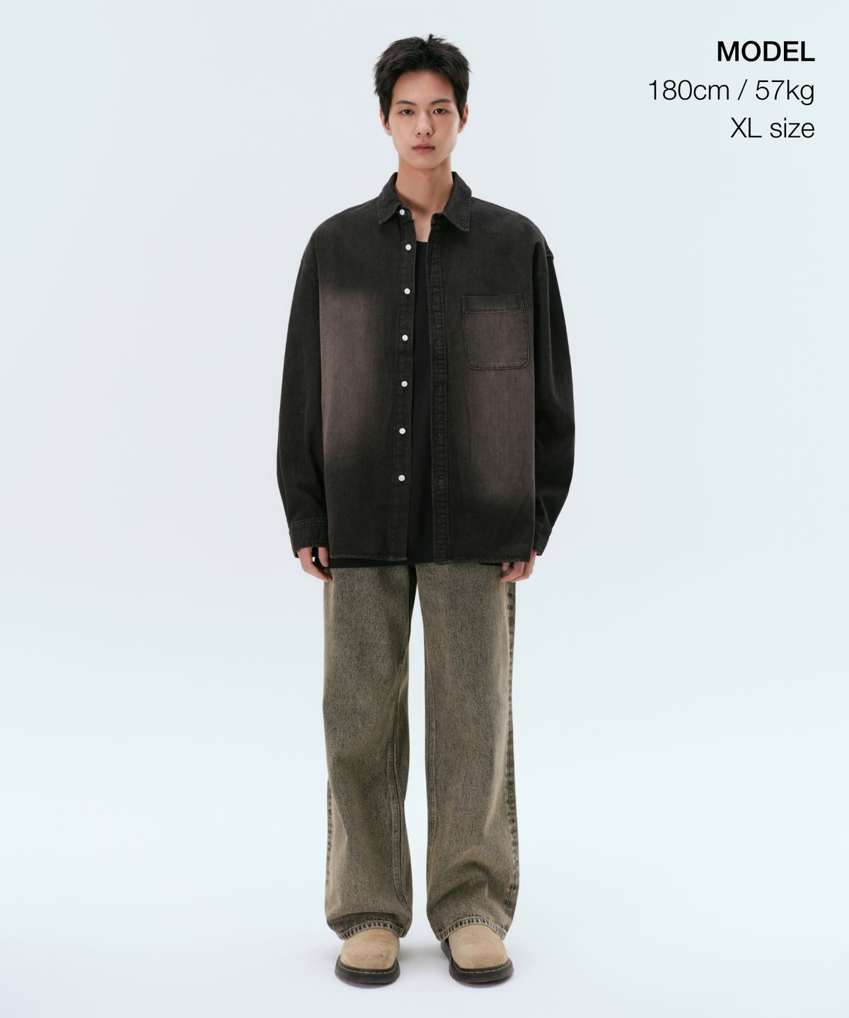 무신사 스탠다드(MUSINSA STANDARD) 빅 브러쉬 오버사이즈 데님 셔츠 [옐로우 블랙]