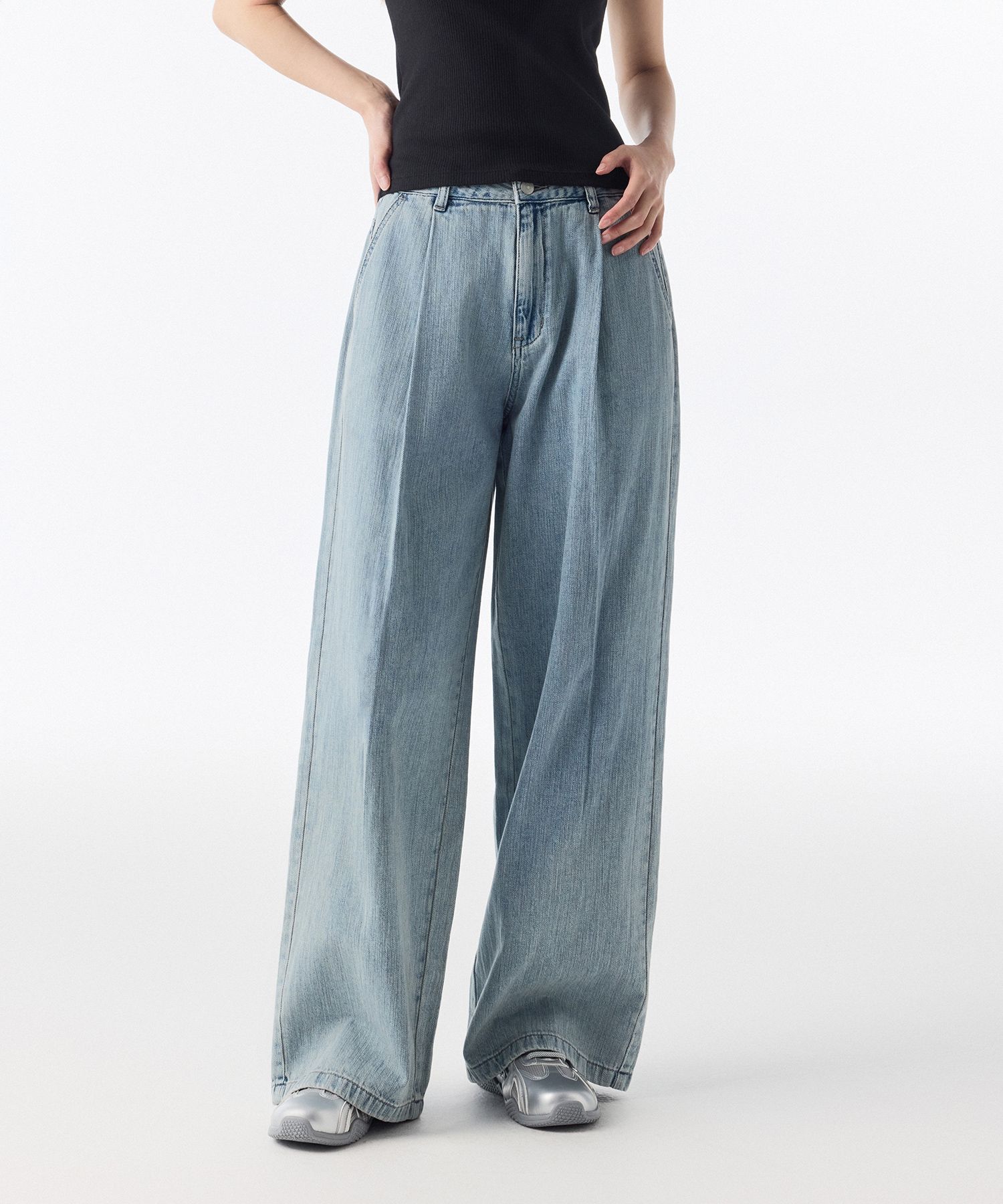 ★MUSINSA STANDARD★ Linen-like extra wide denim pants sky b MUSINSA | MUSINSA STANDARD WOMAN Women's Linen Like One Tuck