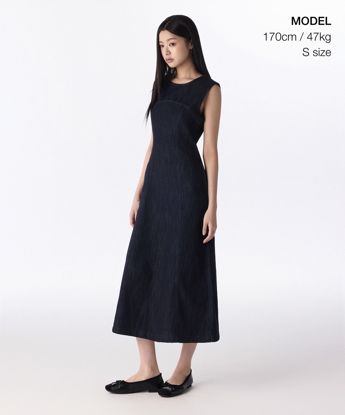 무신사 스탠다드 우먼(MUSINSA STANDARD WOMAN) 우먼즈 패널드 데님 맥시 드레스 [딥 인디고]