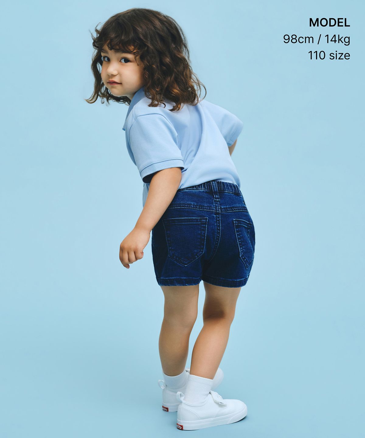 무신사 스탠다드 키즈(MUSINSA STANDARD KIDS) [쿨탠다드] 밴딩 데님 미니 쇼츠 [딥 인디고]