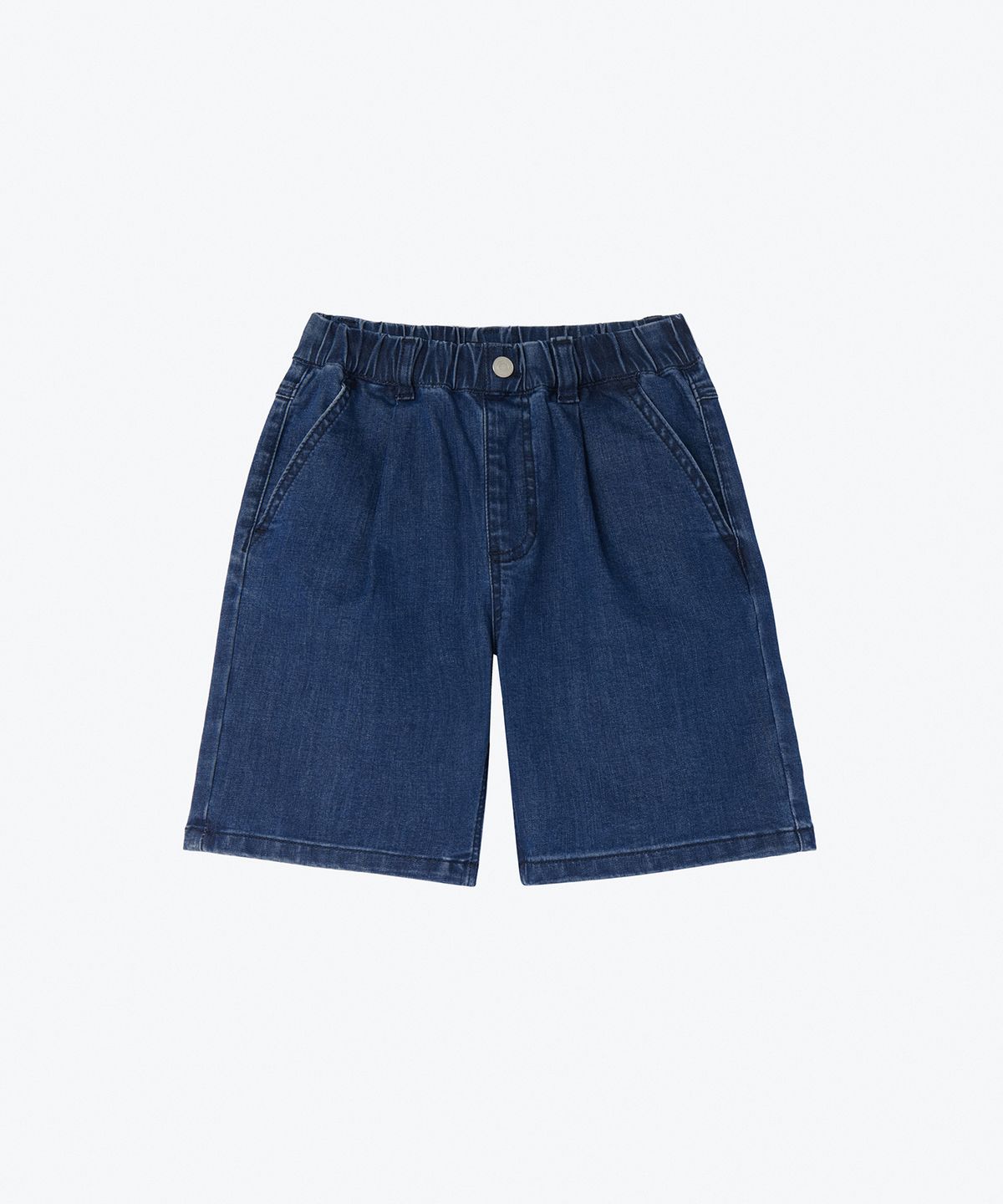 무신사 스탠다드 키즈(MUSINSA STANDARD KIDS) [쿨탠다드] 원 턱 와이드 밴딩 데님 쇼츠 [딥 인디고]