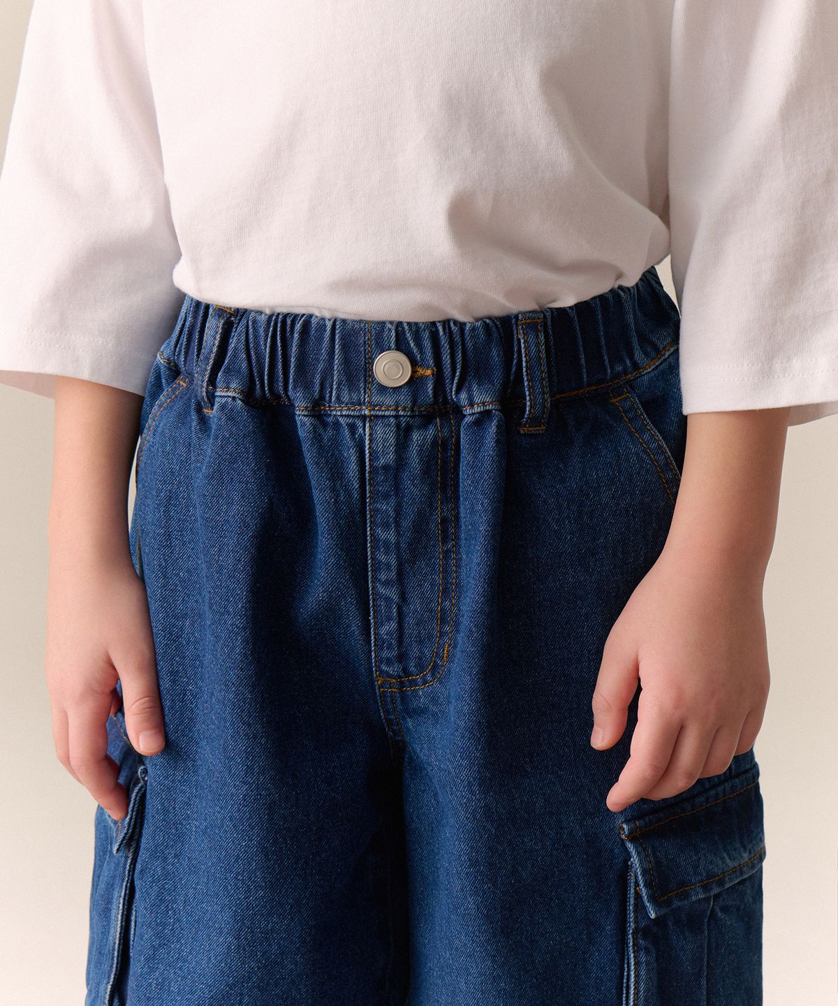 무신사 스탠다드 키즈(MUSINSA STANDARD KIDS) 카고 버뮤다 데님 팬츠 [미디엄 인디고]