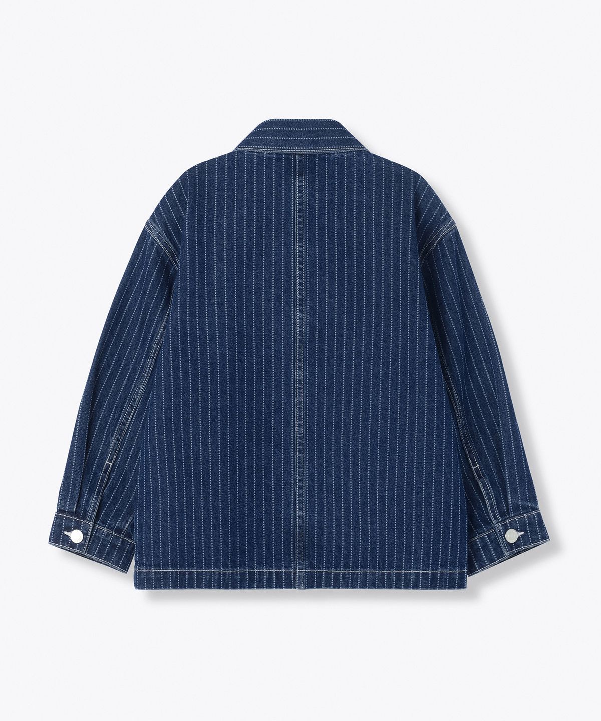 무신사 스탠다드 키즈(MUSINSA STANDARD KIDS) 스트라이프 데님 초어 재킷 [미디엄 인디고]