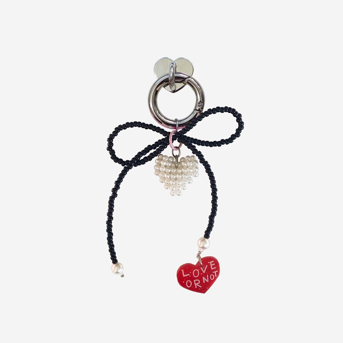 러브오낫(LOVE OR NOT) 비즈스트랩/키링앤톡 Pearl Love-Black Ribbon Beads Strap/Keyring&Tok
