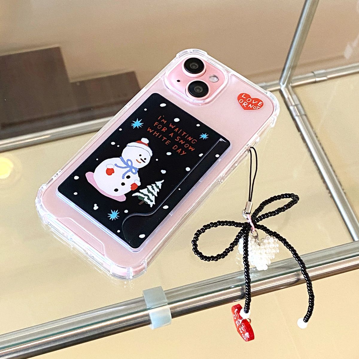 러브오낫(LOVE OR NOT) 비즈스트랩/키링앤톡 Pearl Love-Black Ribbon Beads Strap/Keyring&Tok