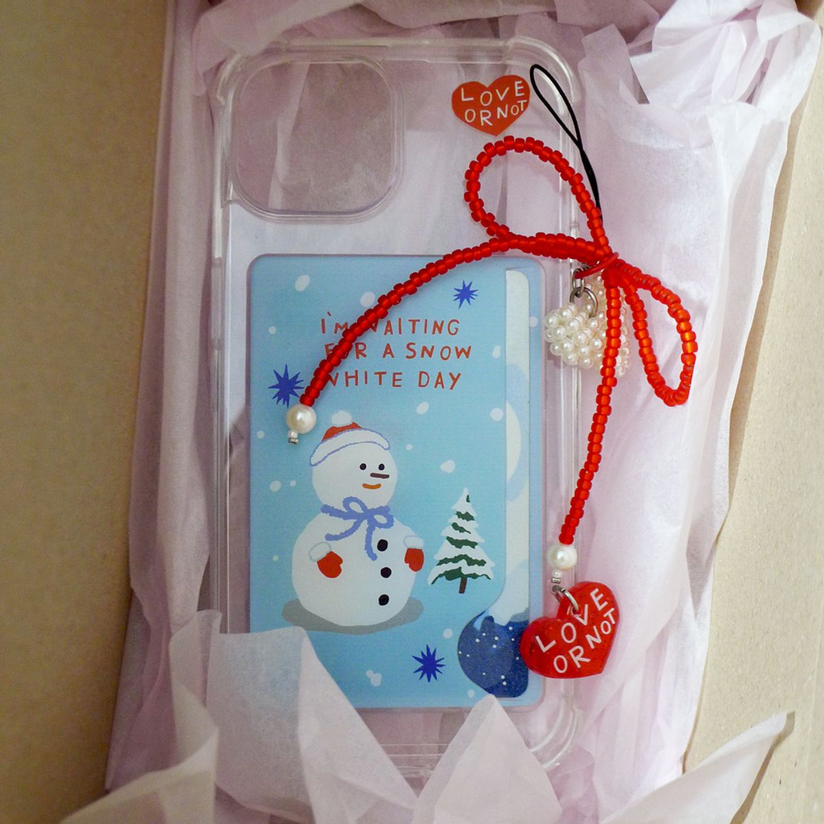 러브오낫(LOVE OR NOT) 비즈스트랩/키링앤톡 Pearl Love-Red Ribbon Beads Strap/Keyring&Tok
