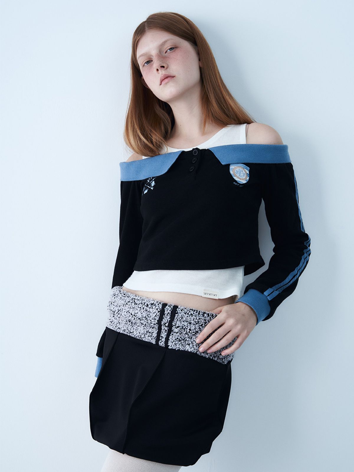 쎄쎄쎄(SETSETSET) BOUCLE DIAMOND BALLOON SKIRT (WHITE)