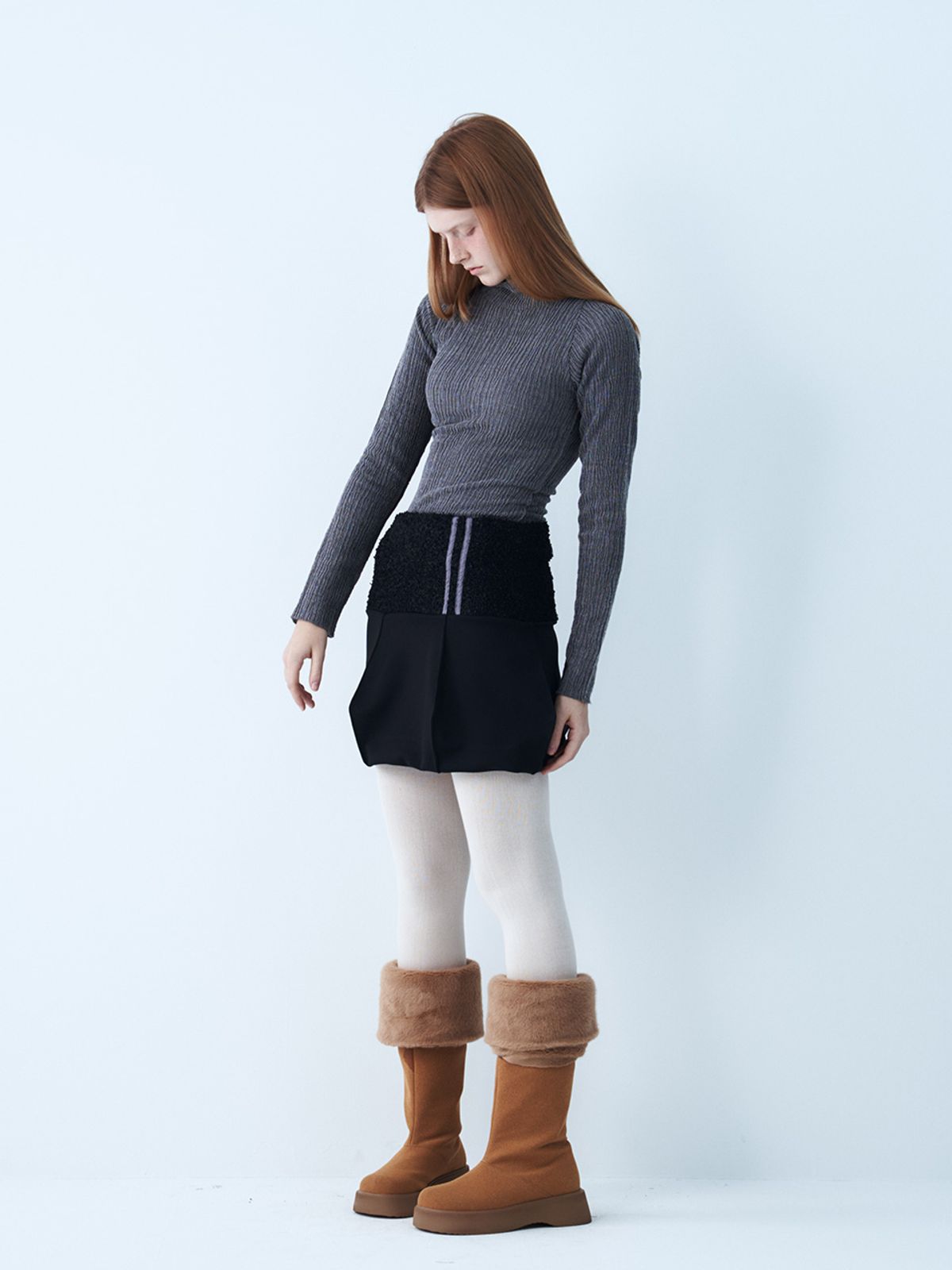 쎄쎄쎄(SETSETSET) BOUCLE DIAMOND BALLOON SKIRT (BLACK)