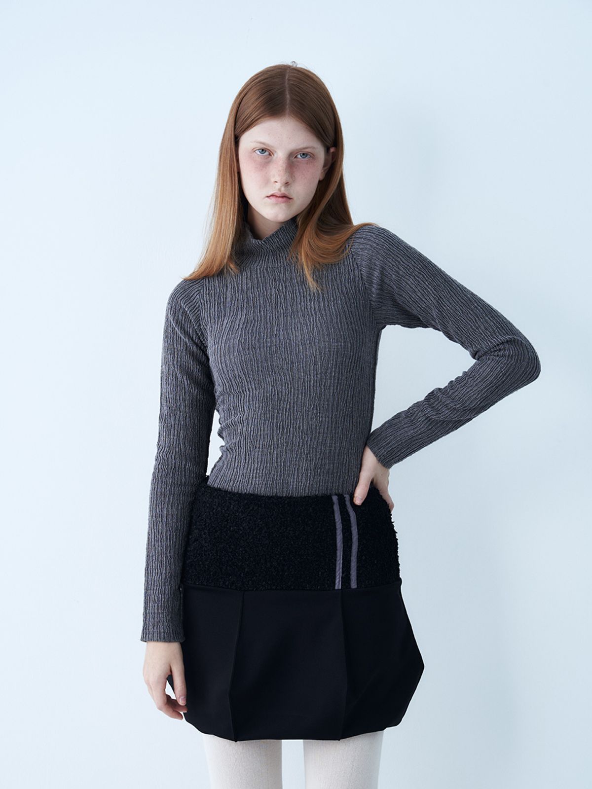 쎄쎄쎄(SETSETSET) BOUCLE DIAMOND BALLOON SKIRT (BLACK)