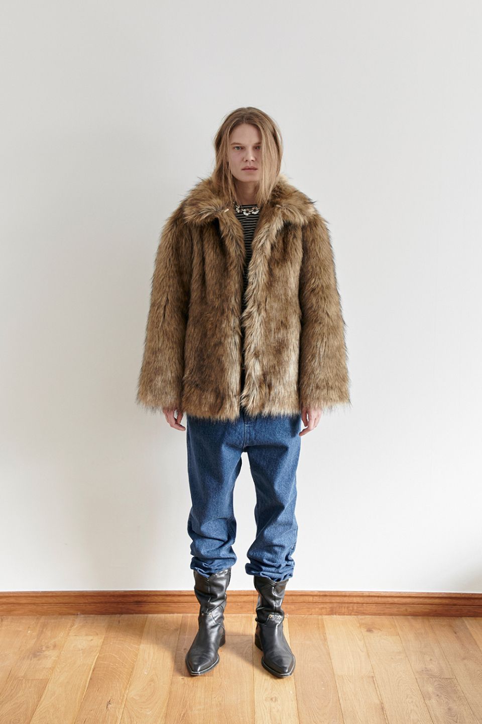 MUSINSA | DARED BROWN HAIRY FAUX FUR JACKET