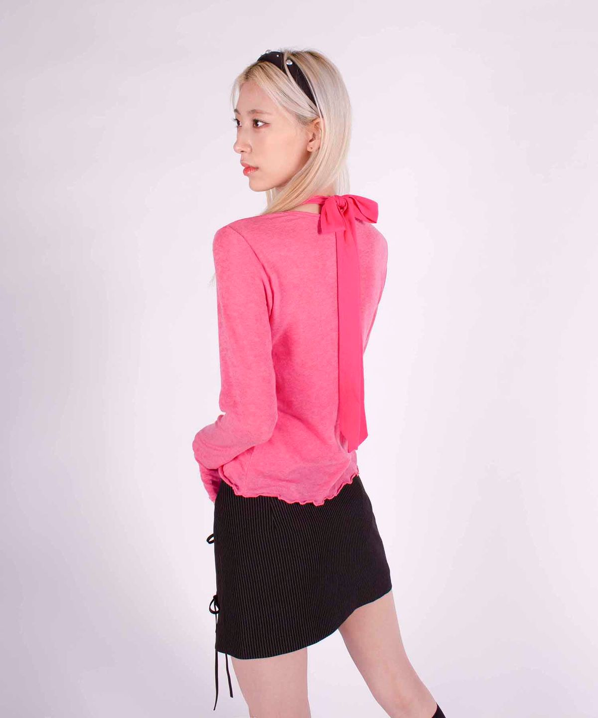유히리(YUHEELEE) Wave edge round neck basic tencel top / Pink