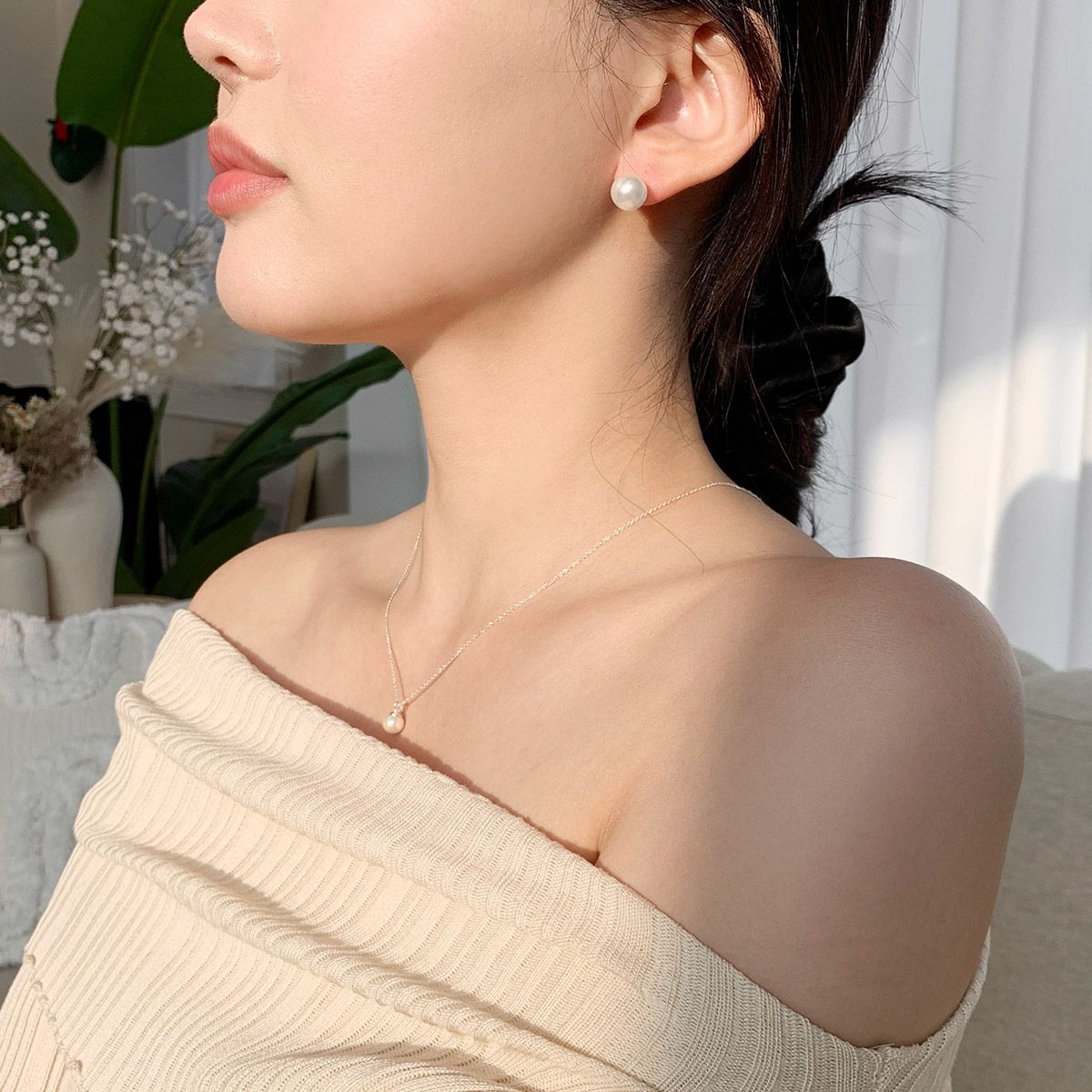 47베이지(47BAG) 925 실버 스와로브스키 진주 귀걸이 6mm 8mm10mm