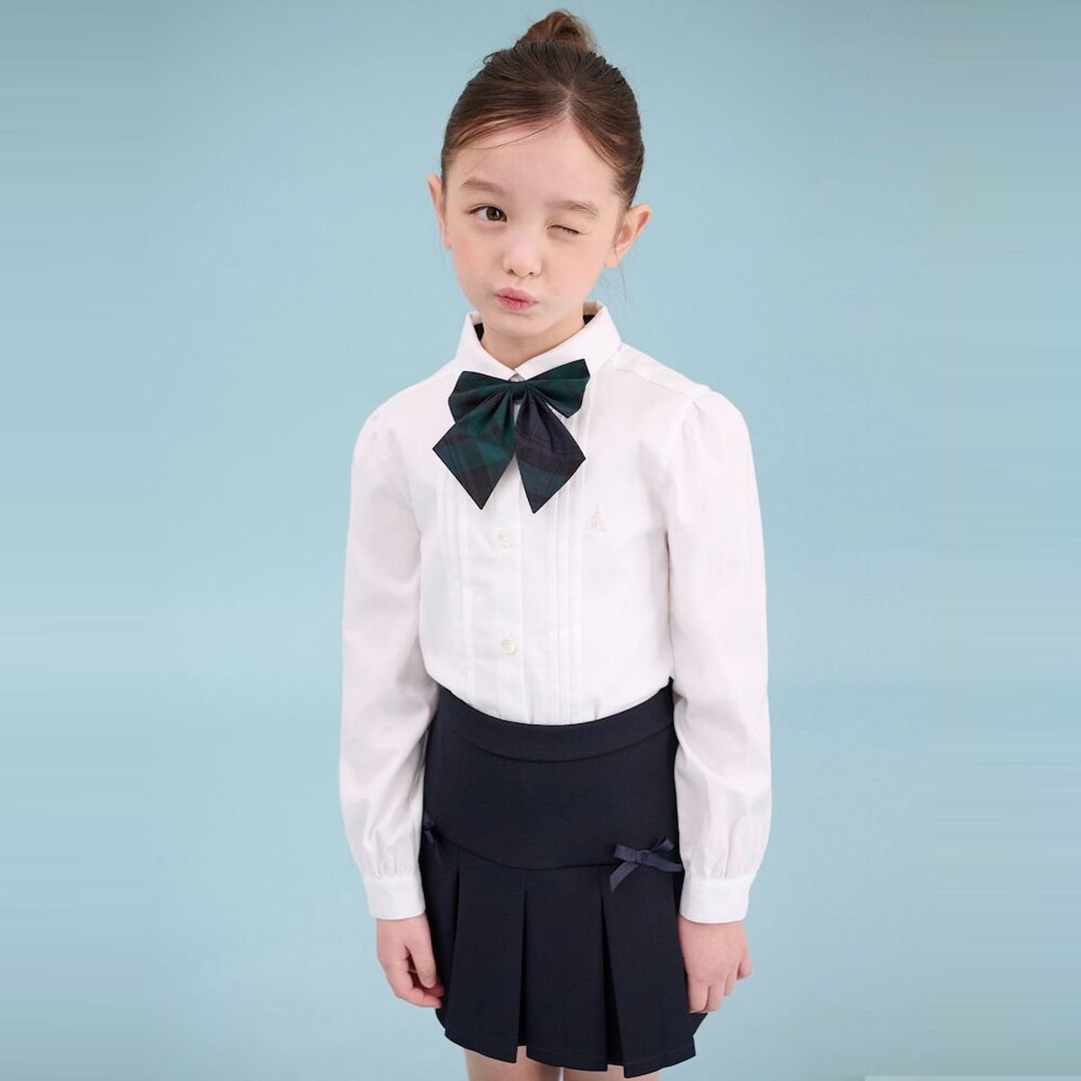 빈폴 키즈(BEANPOLE KIDS) [Essential] 여아 옥스포드 셔츠 & 리본타이 세트  화이트 (BI5164GE11)