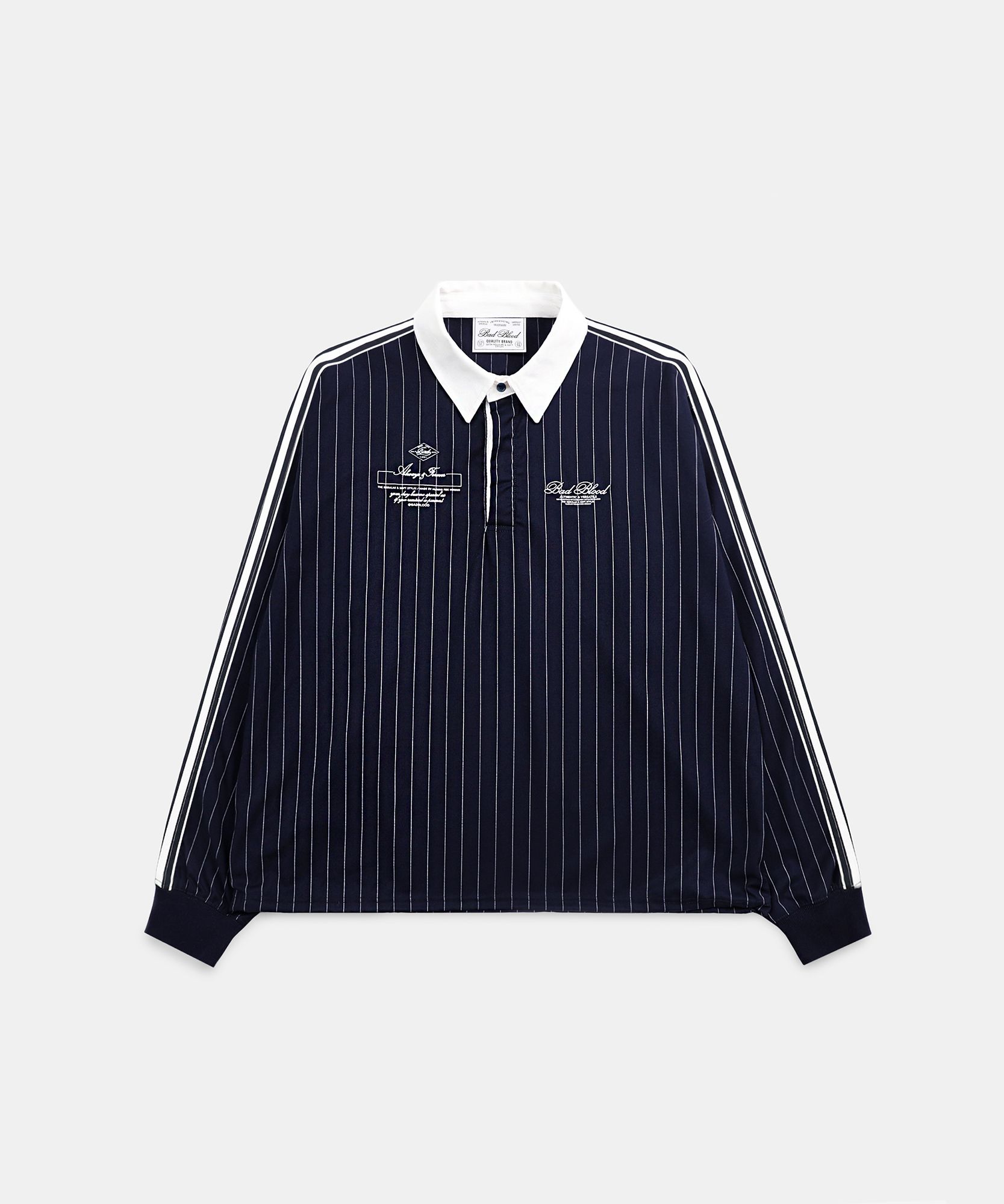 MUSINSA | BADBLOOD Classic Logo Stripe Rugby Shirt - Navy