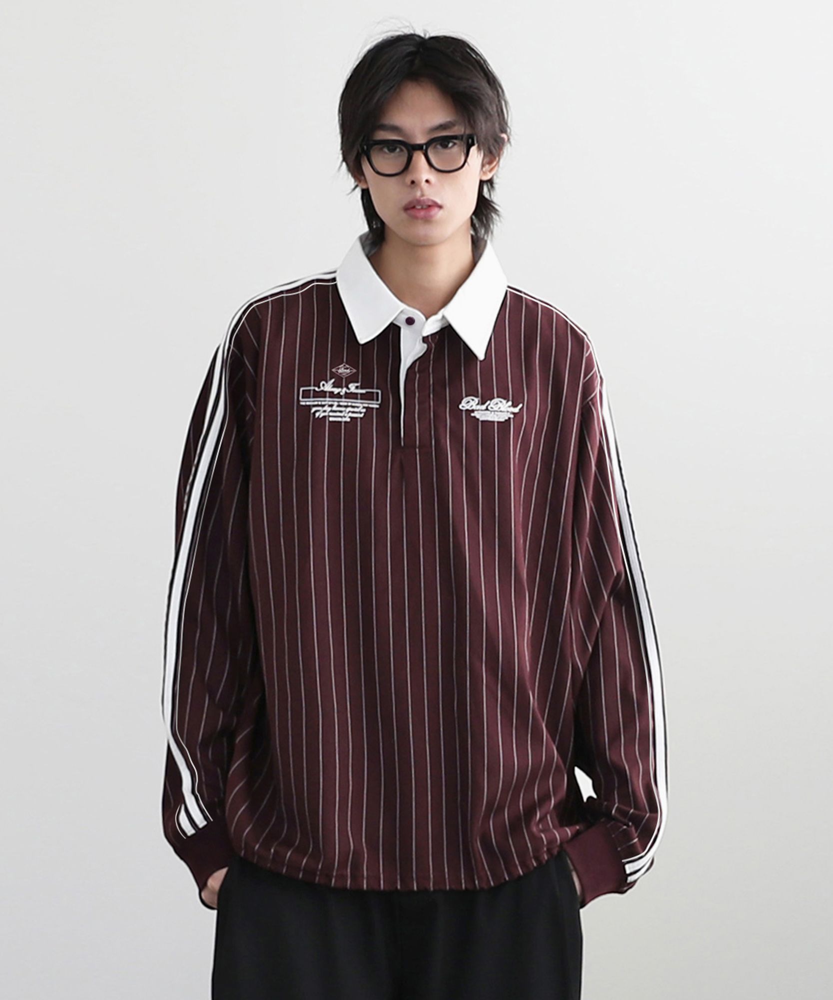 【BADBLOOD】関税/送料込み クラシックチェックラグビーシャツ MUSINSA公式 | BADBLOOD Classic Logo Stripe Rugby Shirt