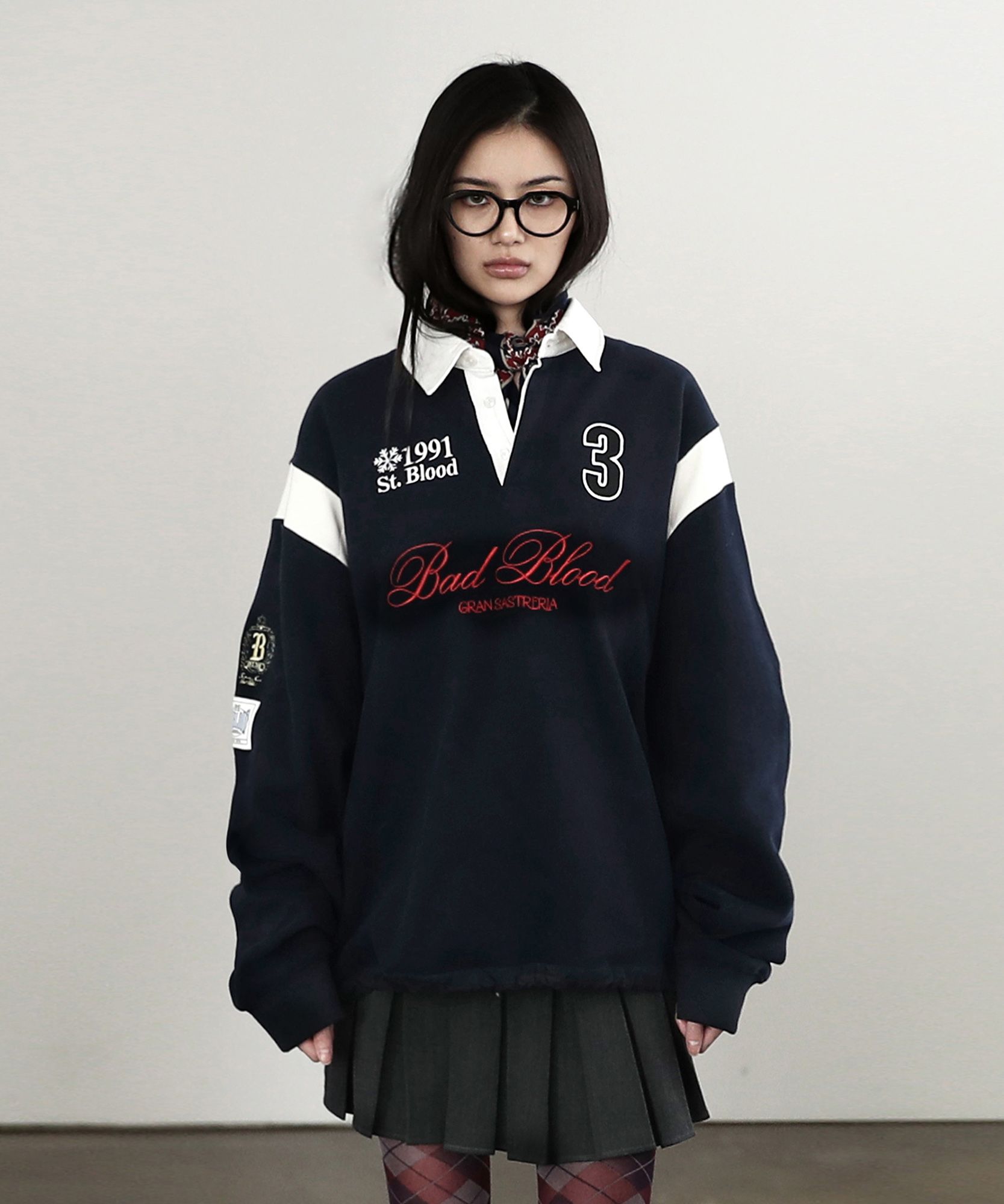 MUSINSA | BADBLOOD Saint Blood Rugby Shirt - Navy