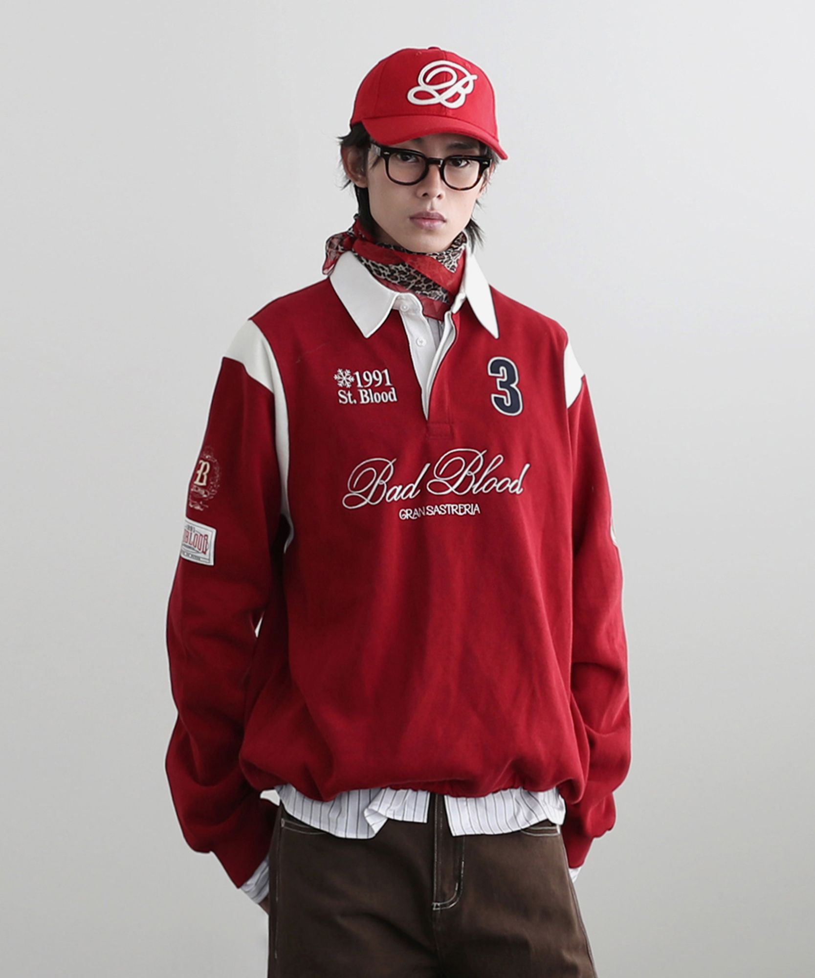 MUSINSA | BADBLOOD Saint Blood Rugby Shirt - Red
