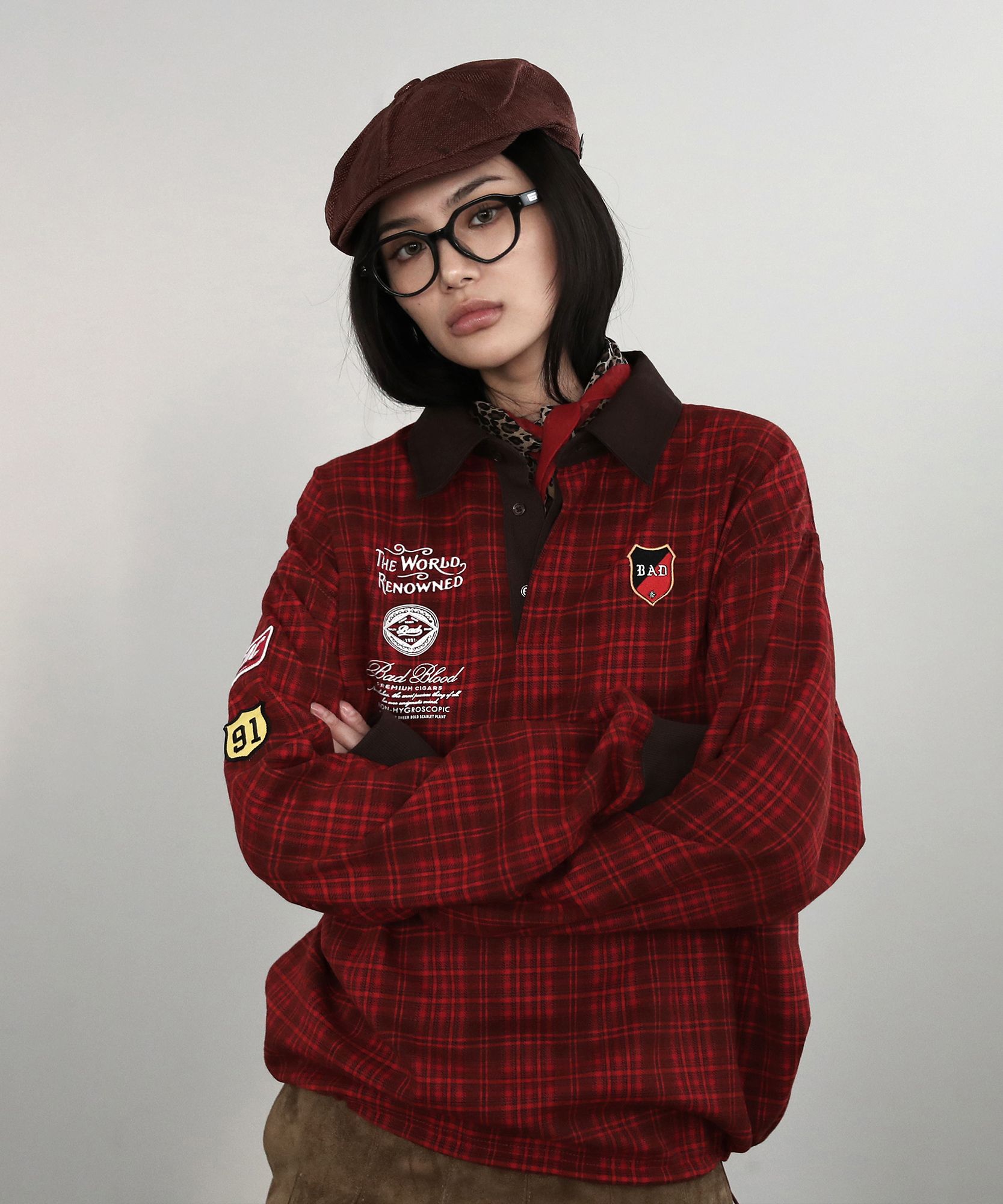 【BADBLOOD】関税/送料込み クラシックチェックラグビーシャツ MUSINSA公式 | BADBLOOD Classic Check Rugby Shirt - Red