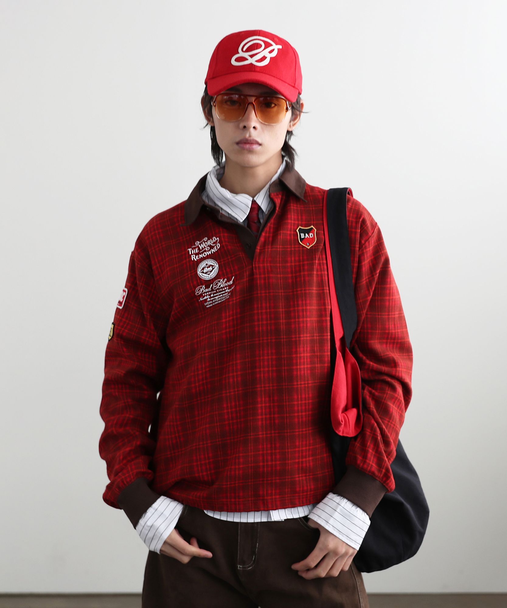 MUSINSA | BADBLOOD Classic Check Rugby Shirt - Red