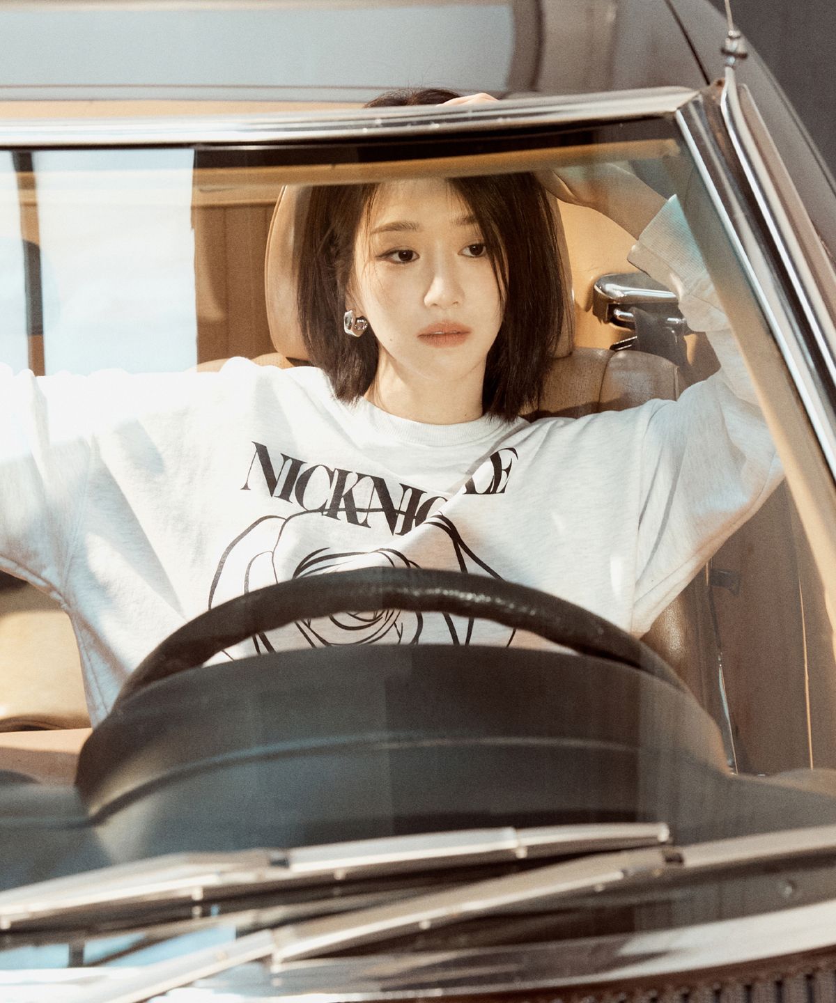 닉앤니콜(NICK&NICOLE) NICOLE ROSE PRINTING SWEATSHIRT_MELANGE BLACK