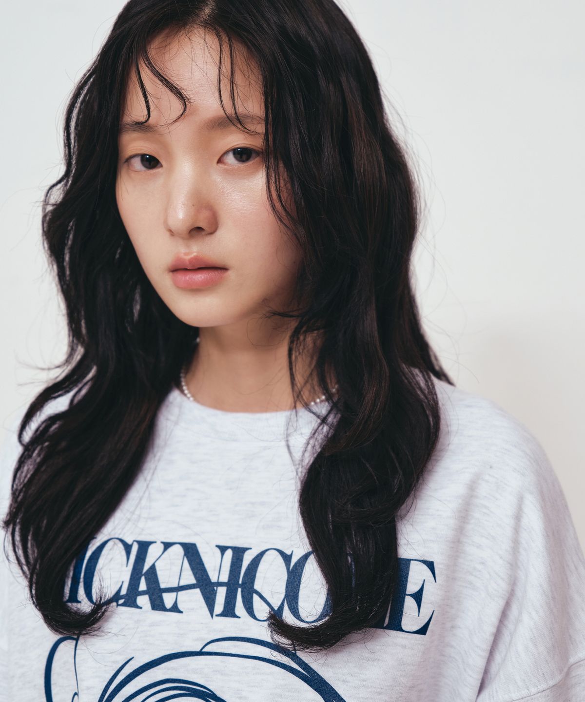 닉앤니콜(NICK&NICOLE) NICOLE ROSE PRINTING SWEATSHIRT_MELANGE NAVY