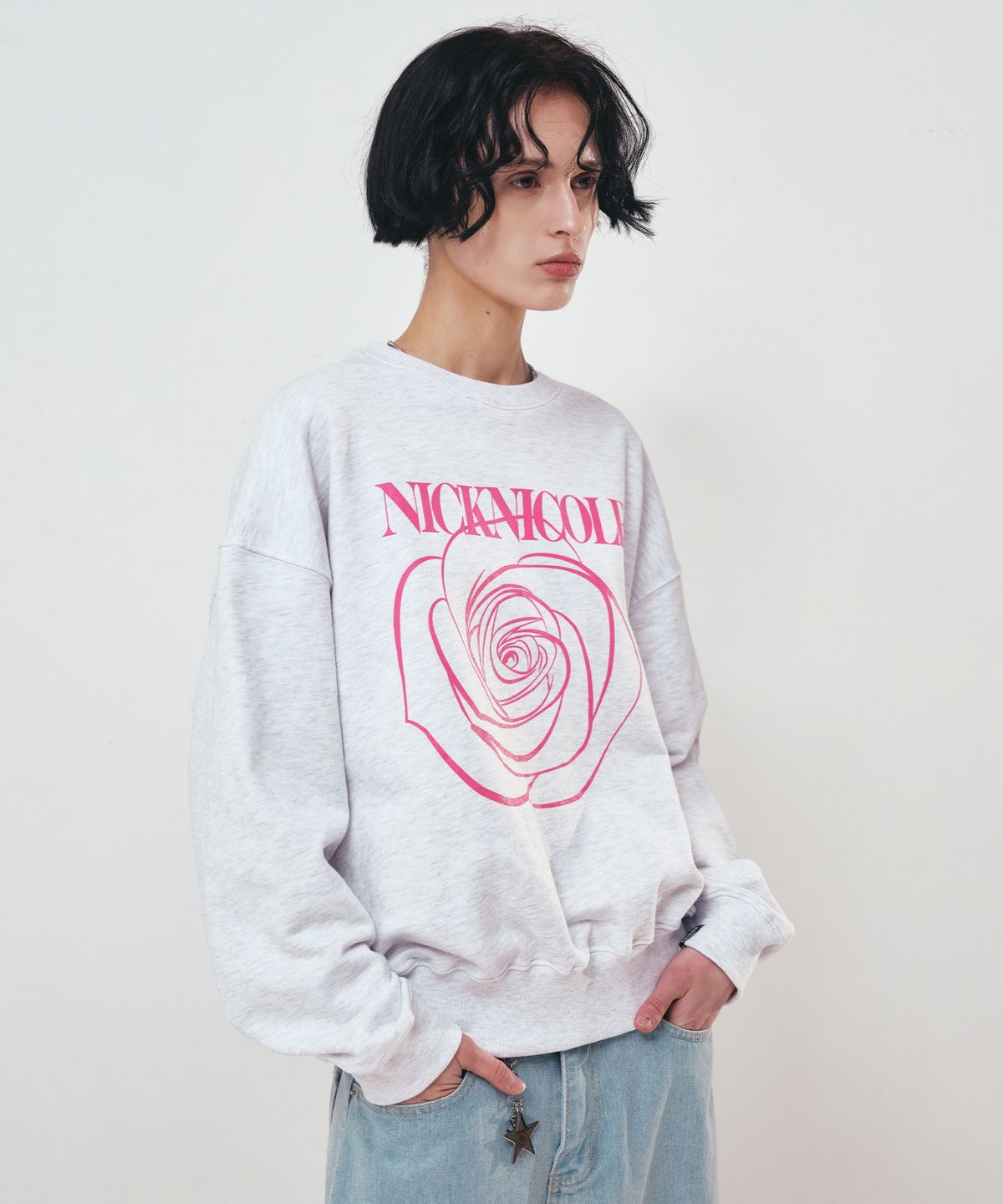 닉앤니콜(NICK&NICOLE) NICOLE ROSE PRINTING SWEATSHIRT_MELANGE PINK