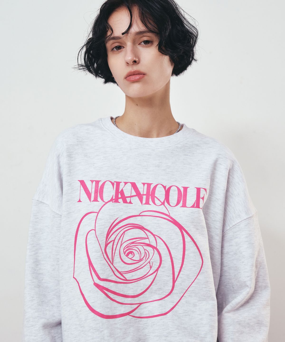닉앤니콜(NICK&NICOLE) NICOLE ROSE PRINTING SWEATSHIRT_MELANGE PINK