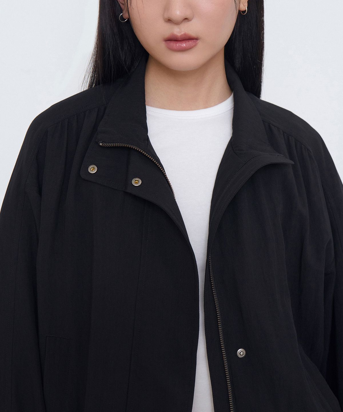무신사 스탠다드 우먼(MUSINSA STANDARD WOMAN) 우먼즈 RN 하이 넥 셔링 블루종 재킷 [블랙]