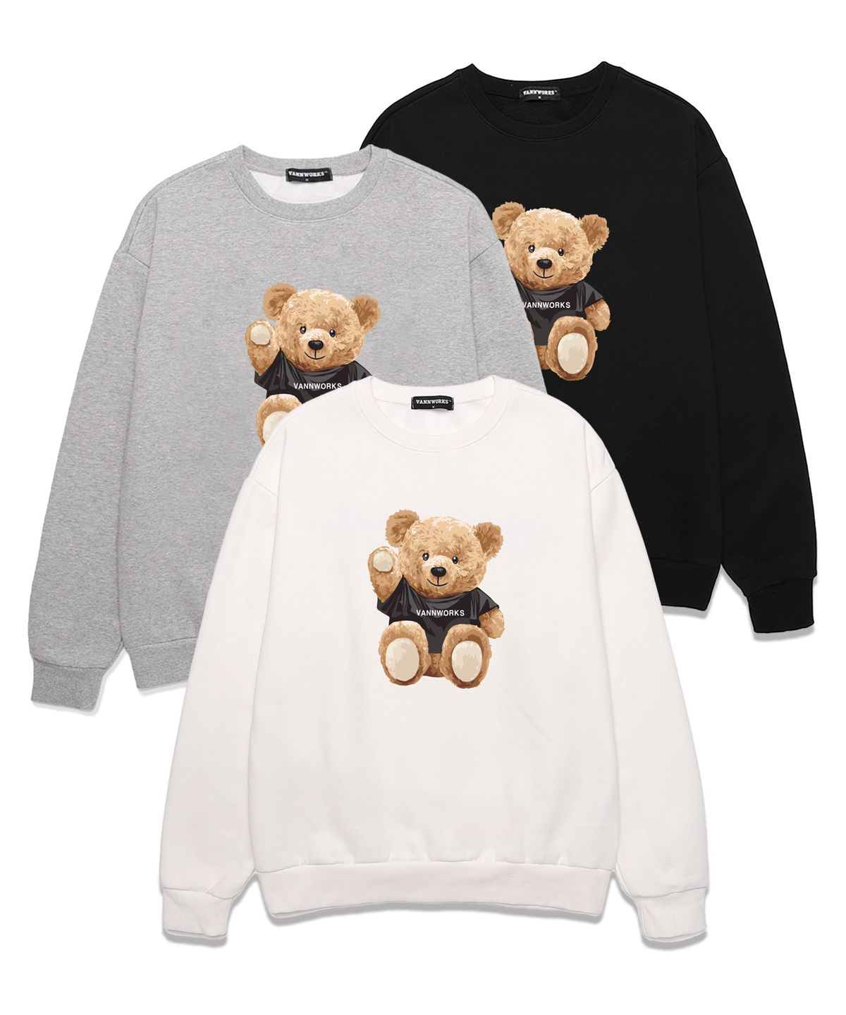 밴웍스(VANNWORKS) SITTING BEAR 오버핏 맨투맨 (VNDTS104) 화이트