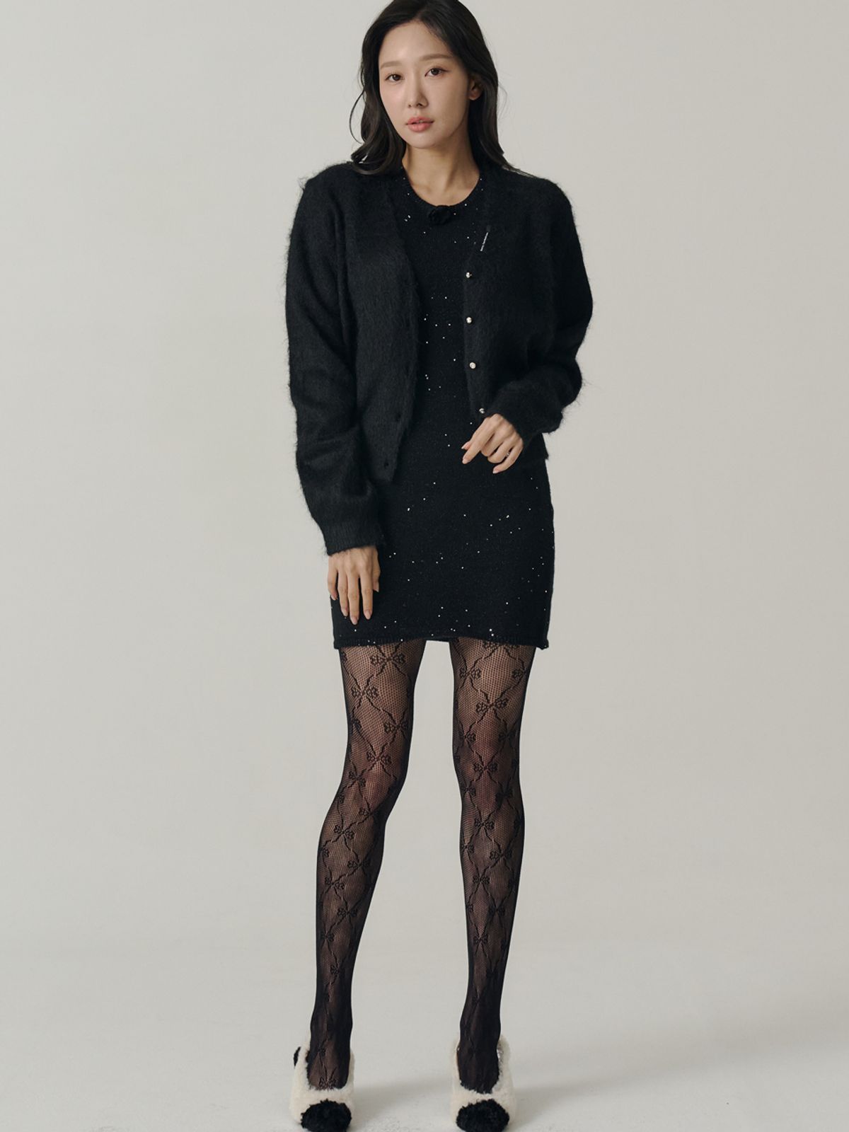 쏘리, 투 머치 러브(SORRY, TOO MUCH LOVE) Staring Night Knit Mini Dress_Black