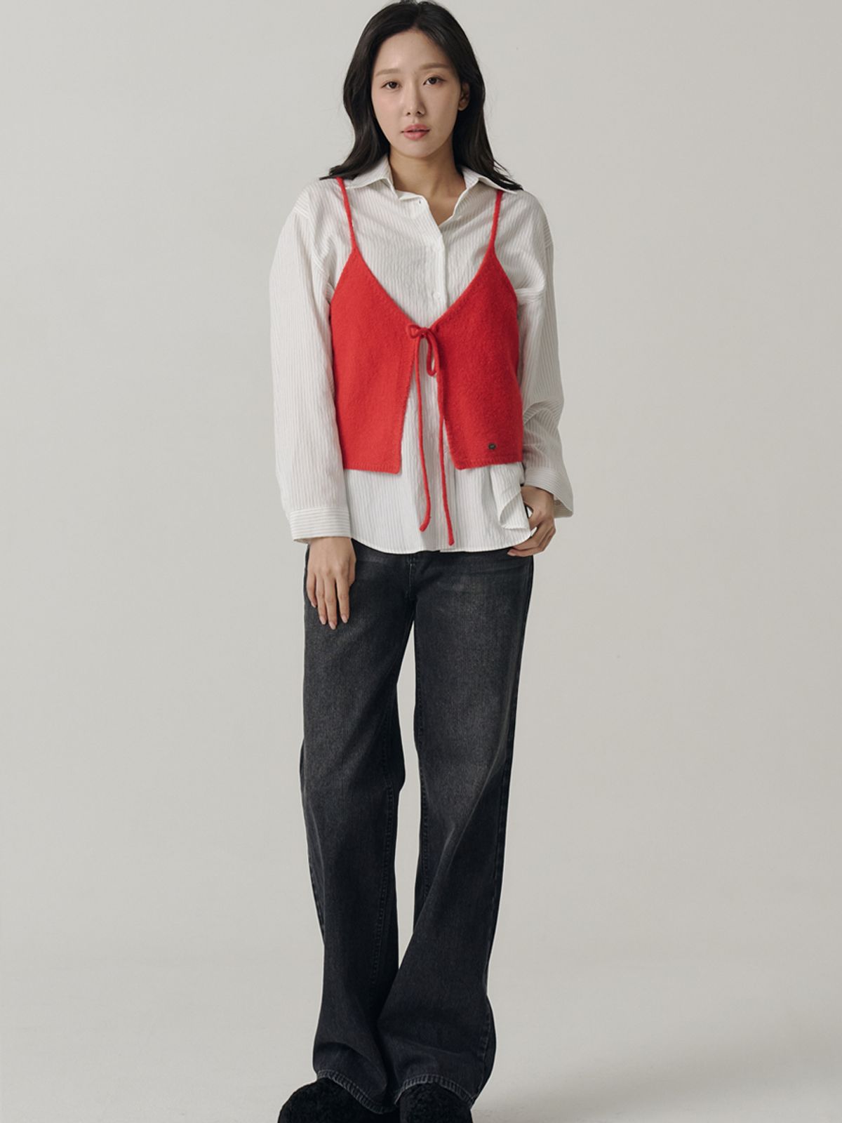 쏘리, 투 머치 러브(SORRY, TOO MUCH LOVE) String Layered Knit Vest_Red