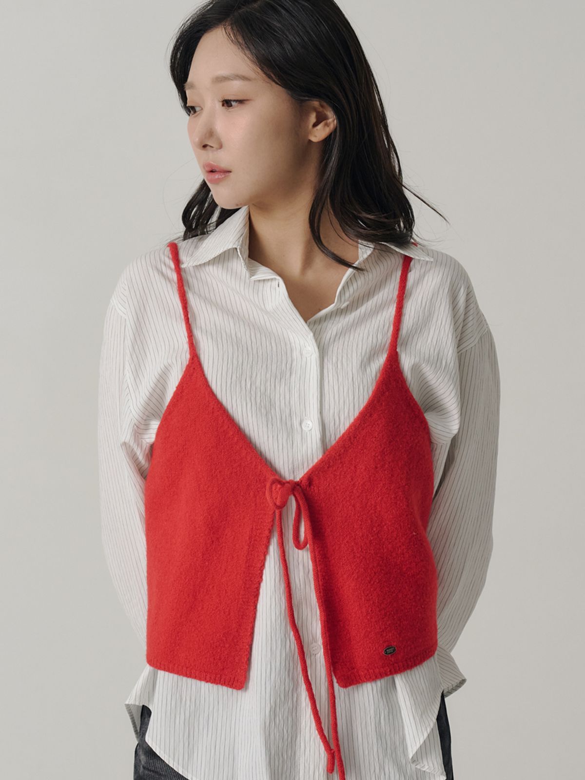 쏘리, 투 머치 러브(SORRY, TOO MUCH LOVE) String Layered Knit Vest_Red