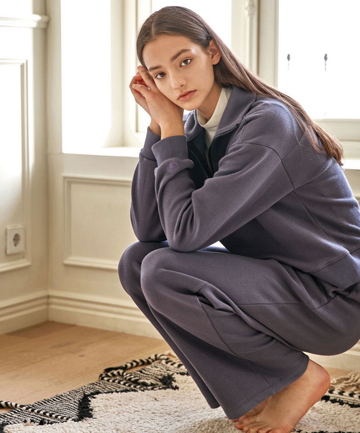 데비웨어(DEVIWEAR) 코지웜 매쉬 반집업 맨투맨 DEVI-T0121-인디고퍼플