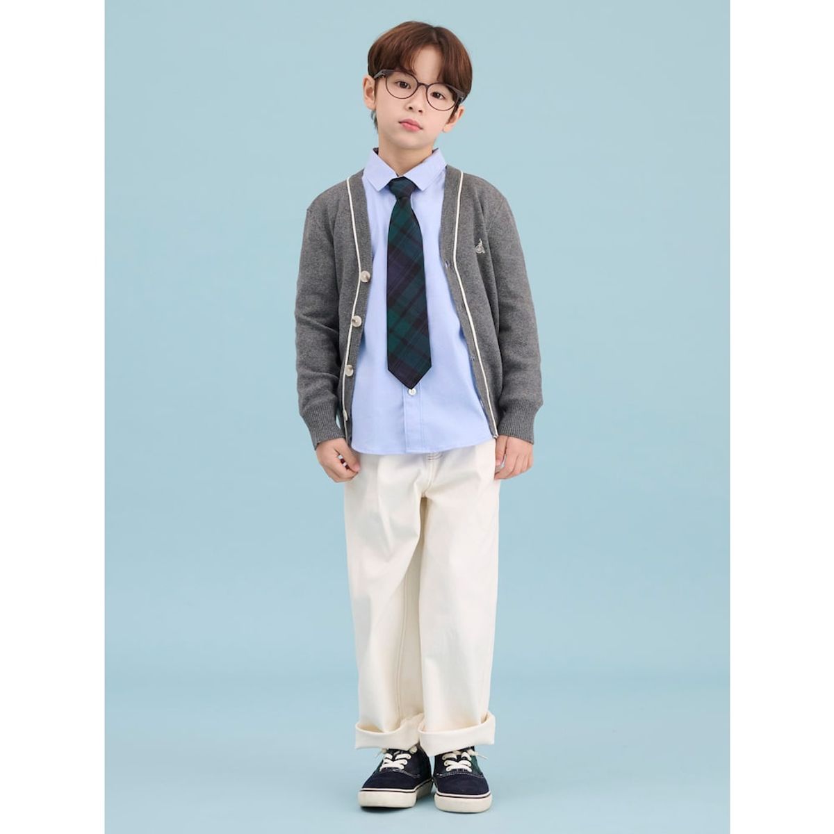 빈폴 키즈(BEANPOLE KIDS) [Essential] 면 브이넥 카디건  애쉬 (BI515AUE14)